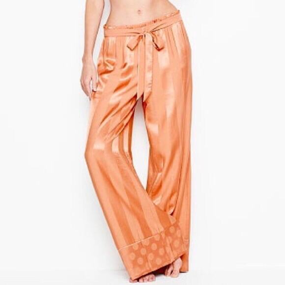 Victoria’s Secret Orange Rust Wide Leg Satin Lounge Pants Sz.S NWT - Picture 1 of 15